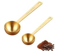 Coffee Scoop Measuring Spoons Set - 2 Pack Gold Stainless Steel Tablespoon Measuring Spoon (15ml & 30ml) - Long Handle Coffee Spoon for Ground Coffee, Tea, Powder & Spices