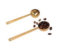 Coffee Scoop Set - Gold Stainless Steel Tablespoons (15ml and 30ml) for Coffee, Milk Powder, Fruit Powder - 2 Pack (Long)