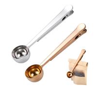 Coffee Scoop with Bag Clip, 2PCS Coffee Beans Spoon Measuring 7 Inch Stainless Steel Kitchen Tools Ground Sealer Accessory for Sealing Milk Powder for cafetiere Ground Coffee and Beans