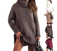 Coffee Sexy Women's Turtle Neck Jumper Dress 2 Piece Set Long Sleeve Knitted Sweatshirt Dresses Ribbed Cable Sweater Slim Fit Vest Top Knitwear Pullover for Autumn Winter Elegant Going Out Outfit 3XL
