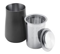 Coffee Sifter, Stainless Steel Coffee Grind Sieve Powder Sugar Shaker with Lid Fine Mesh Flour Filter Cup Grinder Accessory (Black)