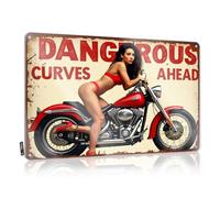 Coffee Sign Decor Dangerous Curves Ahead Tin Sign Funny Room Decor Metal Bar Decor(30X40CM)