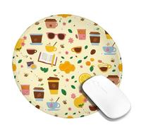 Coffee Small Mouse Pad, Casual Playful Lemon Flower Spring Yellow Round Rubber Non Slip Aesthetic Desk Mousepads Accessories for Office Home Computer Laptop Round 8x8 Inch
