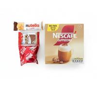 Coffee & Snack Variety Pack - Nescafé Cappuccino 12 Sachets + Nutella B-Ready Bar + Kinder Cards 25.6g + Hello Panda Bag | Treat & Coffee Gift Set | Perfect for Work, Home & Gifting