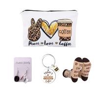 Coffee Socks - Coffee Makeup Bag, Coffees Keychain, Coffees Lovers Gifts for Women, with Socks, Makeup Bag, Keychain, Earrings, for Birthday, Easter, Valentines, Fathers, Anniversary, Valentines Day