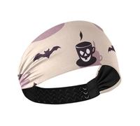 Coffee Spooky Black Bat Halloween Non-Slip headband holder Elastic head for women for Yoga Football make up make up