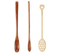 Coffee Spoon, 3Pcs Home Long Handle Wood Stirring Spoon Mixing Slotted Spoon for Coffee Milk Honey Use