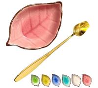Coffee Spoon and Rest for Coffee Bar Accessories, Leaf Small Spoon Rest for Coffee Station, Tea Spoon Rest Tea Spoon Holder Teaspoon Rest, 1 PC (Ice Cracks Pink with Gold Rose Spoon)