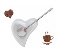 Coffee Spoon and Rest for Coffee Bar Accessories, Mini Cute Small Spoon Rest for Coffee Bar & Station, Tea Spoon Rest & Holder for Teaspoon Rest (White Heart Rest with Silver Spoon)