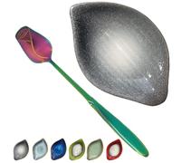 Coffee Spoon and Rest for Coffee Bar Accessories, Small Spoon Rest for Coffee Bar & Station, Tea Spoon Rest & Holder for Teaspoon Rest, 1 PC (Retro Marble Grey Leaf with Rainbow Rose Spoon)