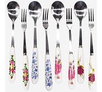 Coffee Spoon,Forreen 8 PCS Dessert Forks Beautiful Flowers Print Porcelain Dessert Spoon Stainless Steel Cake Fork with Decorative Porcelain Handles for Dessert Sundaes Ice Creams Lattes Coffee