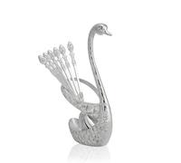 Coffee Spoon Holder,Stainless Steel Coffee Dessert Spoon Set,Decorative Swan Base Holder Spoon Organizer with 6PCS Coffee Dessert Sugar Ice Cream Spoon (Silver) for Coffee, Fruit,Dessert,Stirring