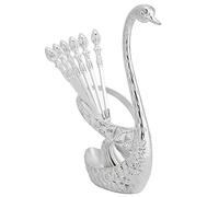 Coffee Spoon Kit with Zinc Alloy Swan Shape Holder Stainless Steel Coffee Spoon Set for Cake Salad Cocktail Dessert Marshmallow(Silver)