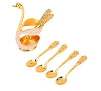Coffee Spoon Set, 6 Pcs Metal Dessert Spoon Teaspoons with Base Holder Vintage Cake Spoon with Decorative Swan Base Holder Mini Coffee Spoon Stand Kit for Home Coffee Dessert