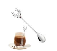 Coffee Spoons - Silver Dessert Spoons, Long Handle Teaspoons, Stainless Steel Christmas Reindeer Shaped Spoon | Elk Metal Stirring Spoon for Eating Kitchen Tea Cake Ice Cream Milkshake Jam Home