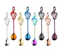 Coffee Spoons Tea Dessert Espresso Musical Note Stainless Steel 304 Long Handle Black Rose Gold Blue Purple Rainbow Silver Megic Red Set of 8