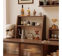 Coffee Station Organizer, 2 Tier Wooden Mug Holder, Step-Style Countertop Display Rack, Open Storage Shelf with Bottomless Design, for Coffee Bar, Study & Kitchen