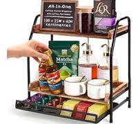 Coffee Station Organizer and Coffee Pod Holder Kitchen Countertop Organizer | 2-tier coffee bar shelf with coffee pod storage, Spice Rack & Tea Bag Organiser for neat, space-saving storage