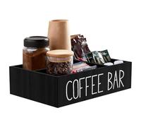 Coffee Station Organizer Box with 4 Removable Divider, Decorative Coffee Bar Accessories Caddy, Wooden Storage Desktop Basket for Napkin, Capsules, Sweetener, Condiments, 30×20×8 cm (Black)