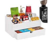 Coffee Station Organizer, Caddy Holder, 12.2x7.87x6.69 Inches, Packet Storage Box, Condiment Organizer with Drawer, Rustic Compartment Design for Hotel, Dorm, Home, Breakroom, Dining Table, Studio