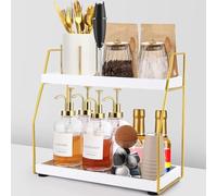 Coffee Station Organizer for Countertop, 2 Tier Coffee Bar Accessories and Organizer, Hot Chocolate Station,Wooden Kitchen Storage & Organisation, Countertop Organiser for Kitchen, Home - White