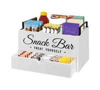 Coffee Station Organizer - Wooden Counter Coffee Stand Storage Organizer with Drawer, Multi Purpose Kitchen Holder for Tea Bags, Condiments, Syrup, Sugar, Cups, Apartment, Home