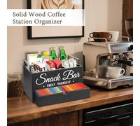 Coffee Station Organizer, Wooden Countertop Storage Stand with Drawer, Coffee Pod Holder for Kitchen, Apartment, Tea, Condiments, Syrup, Sugar, Cups, 12.2x7.87x6.69 Inches