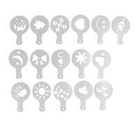 Coffee Stencils Cake Decorating Stencils Multipurpose DIY Coffee Cake Fondant Chocolate Cappuccino Stencil Templates for Home Cafe Restaurant Use PP Material 16PCS 8.5cm