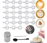 Coffee Stencils, Coffee Accessories Set 31PCS, Chocolate Shaker Duster, Cappuccino Coffee Barista Latte Hot Chocolate Cocoa Cake Design Decoration Duster Coffee Art Coffee Toppers