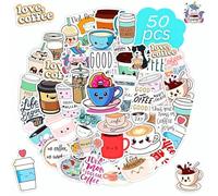 Coffee Stickers 50 Pcs Tea Coffee Aesthetic Sticker Pack, Waterproof Vinyl Stickers, Sticker for Laptops, Water Bottles, Notebooks & Coffee Lovers