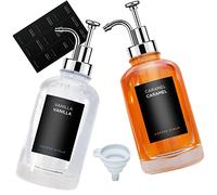 Coffee Syrup Dispenser, 500 ml Clear Coffee Syrup Pump, 2 Pack Dispenser Bottles, 2 Pump Funnels, 9 Waterproof Labels for Massage Lotion, , Ketchup