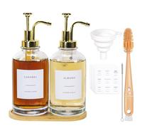 Coffee Syrup Dispenser, 500ml/16.9 oz Glass Syrup Bottle, 2 Pcs Syrup Pump Dispenser with Gold Pump, Contains 36 Labels and Bottle Brush, Funnel, Tray