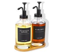 Coffee Syrup Dispenser for Coffee Bar, Coffee Syrup Pump Dispenser, Glass Syrup Bottle with Black Upgraded Pump, 2 Pack 16.9 oz 500 ml Syrup Dispensers, 28 Labels and Bamboo Tray