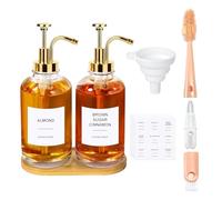 Coffee Syrup Dispenser for Coffee Bar, Coffee Syrup Pump Dispenser, Glass Syrup Bottle with Upgraded Pump, 2 Pack 16.9 oz 500 ml Syrup Dispensers, Contains 36 Labels, Bottle Brush, Funnel, Bamboo Tray