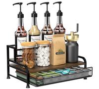 Coffee Syrup Organizer, 3-Tier 8 Bottles Coffee Syrup Stand with 35 K Cup Storage Drawer for Coffee Bar, Coffee Pod Holder for Syrup, Tea, Wine, Dressing for Kitchen Coffee Station