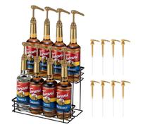 Coffee Syrup Organizer Rack, 8 Bottle Capacity, 2 Tier Holder for Coffee Bar Accessories, Kitchen Storage, Wine, Dressing (Black)