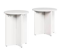 Coffee Table Round Pine Wood 41.5cm White Rustic Indoor 2pcs Nesting Set Compact