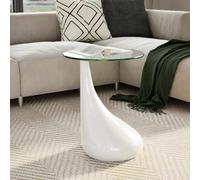 vidaXL Coffee Table with Round Glass Top High Gloss White Telephone Stand