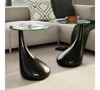 Coffee Table 2 pcs with Round Glass Top High Gloss Black