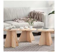 Coffee table 3pcs Natural Solid Pine Wood Round Rustic Set L49xW49xH30cm Indoor