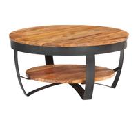 Coffee Table 65x32cm Solid Acacia Wood Natural Top Black Iron Base Handmade Unit