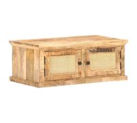 vidaXL Solid Mango Wood Coffee Table Natural Cane Side Tea Table Living Room