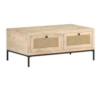 Coffee Table 90X50X37 Cm Solid Mango Wood And Natural Cane