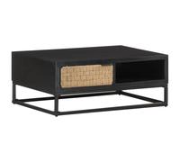 Coffee Table Black Solid Mango Wood Iron Base Jute Door 90x60x35 cm Handmade Eco