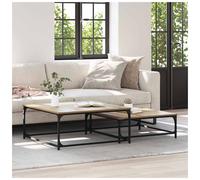 Coffee Table Artisan Oak 80x80x35cm Engineered Wood Nesting Steel Legs ModernXL
