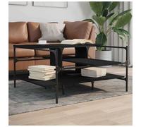 Coffee Table Black 100x100x48.5 cm Engineered Wood Top Powder-Coated Steel Legs