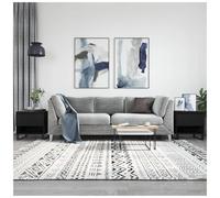 Coffee Table Black 2pc 50x46x50cm Engineered Wood Top Metal Legs Drawer Storage