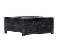 Coffee Table Black 65x65x30cm Solid Mango Wood Vintage 1 Drawer 2 Doors Open Top
