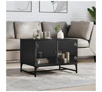 Coffee Table Black 68.5x50x50 cm Engineered Wood Glass Doors Shelf Storage Unit