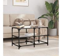 Coffee Table Black Glass Top 78.5x40x45cm Engineered Wood & Steel Frame Modern